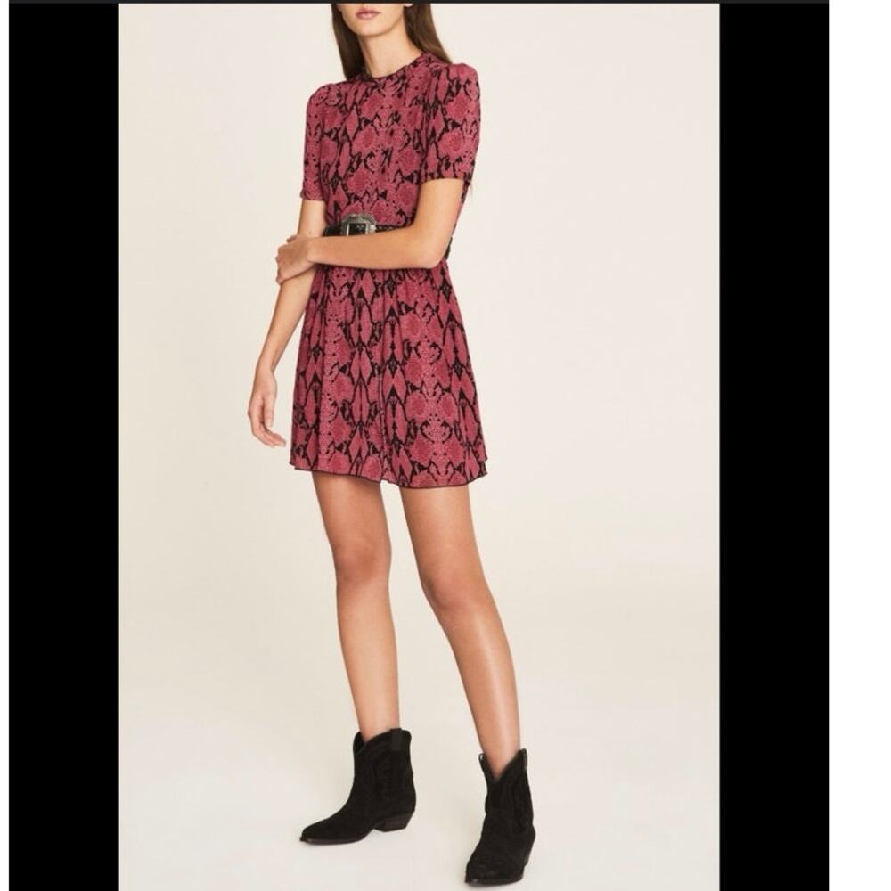 BA&SH Dress Medium Cascade Mini snake print pink
